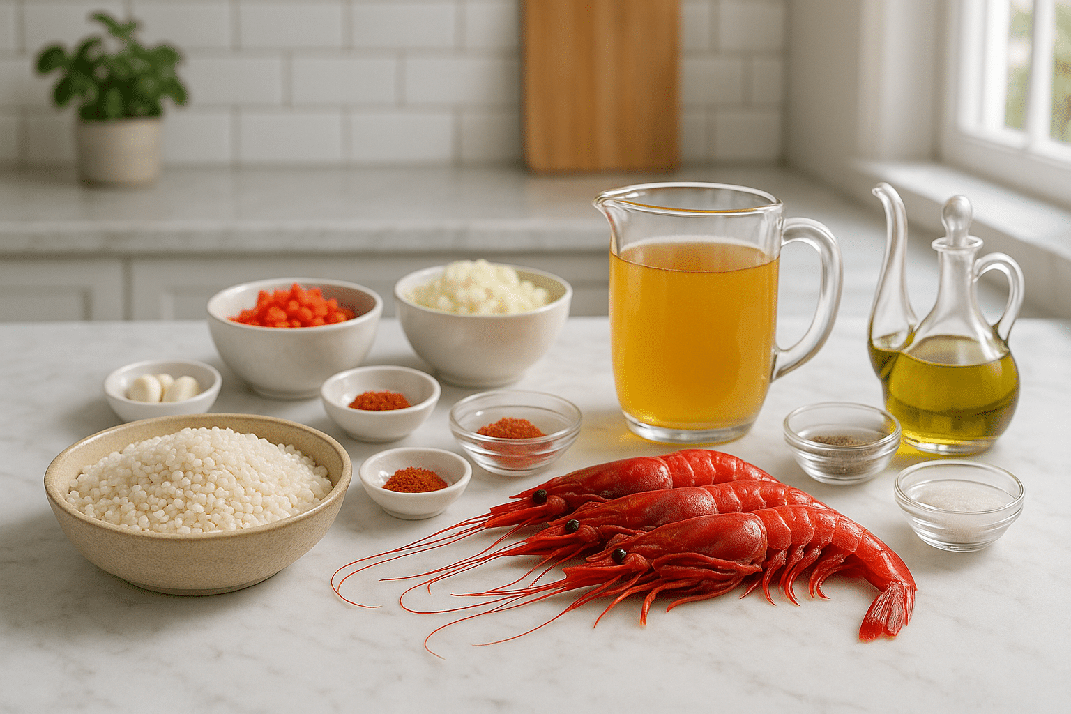 Ingredientes para hacer arroz caldoso con Carabineros