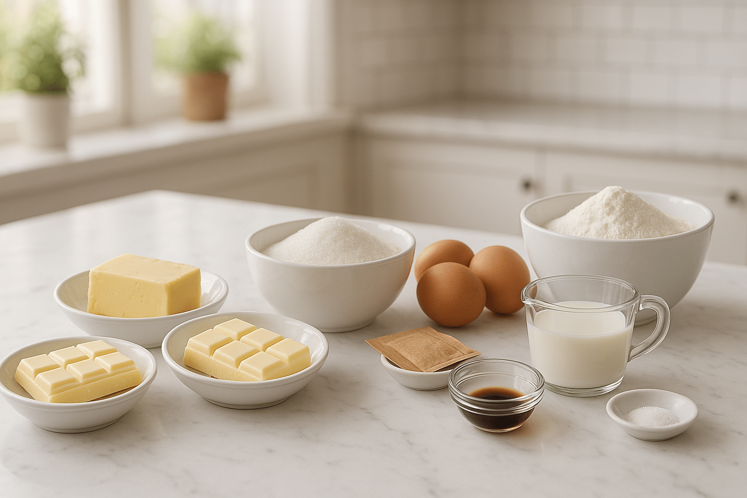 Ingredientes para el Bizcocho de chocolate blanco con muselina de limon