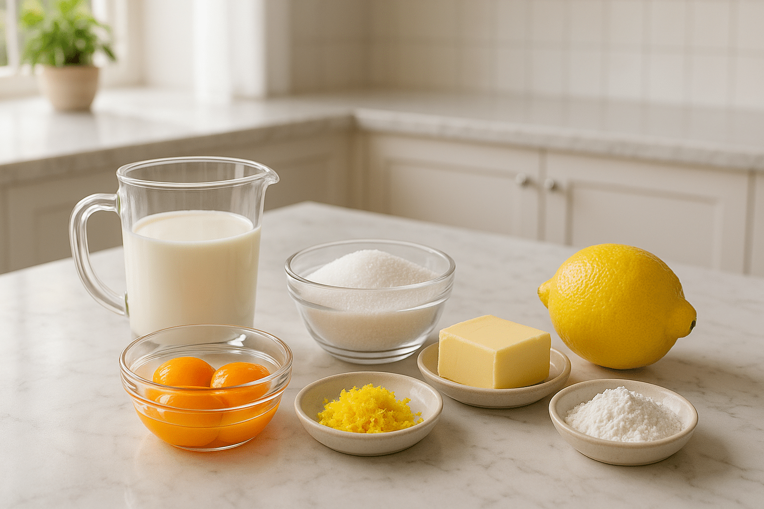 Ingredientes para el Bizcocho de chocolate blanco con muselina de limon