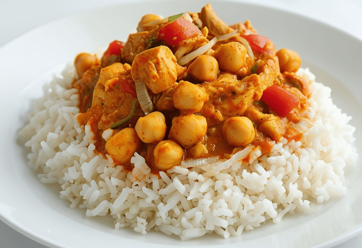 Pollo con garbanzos y arroz