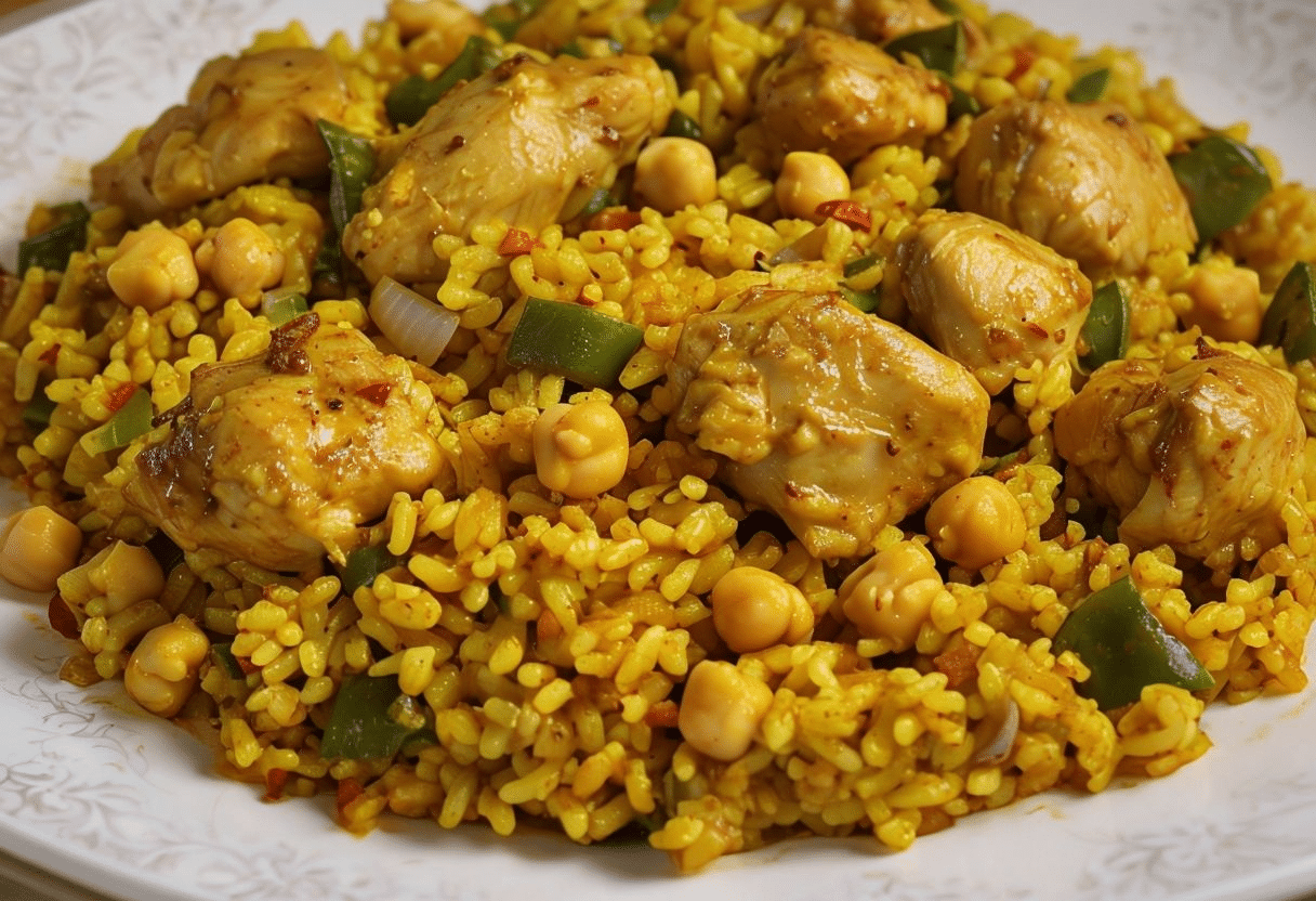 Pollo con garbanzos y arroz
