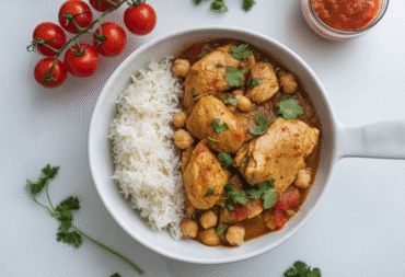 Pollo con garbanzos y arroz