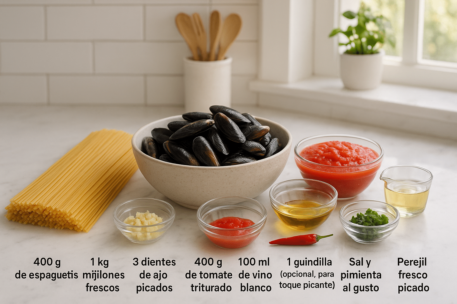 Espaguetis con mejillones
