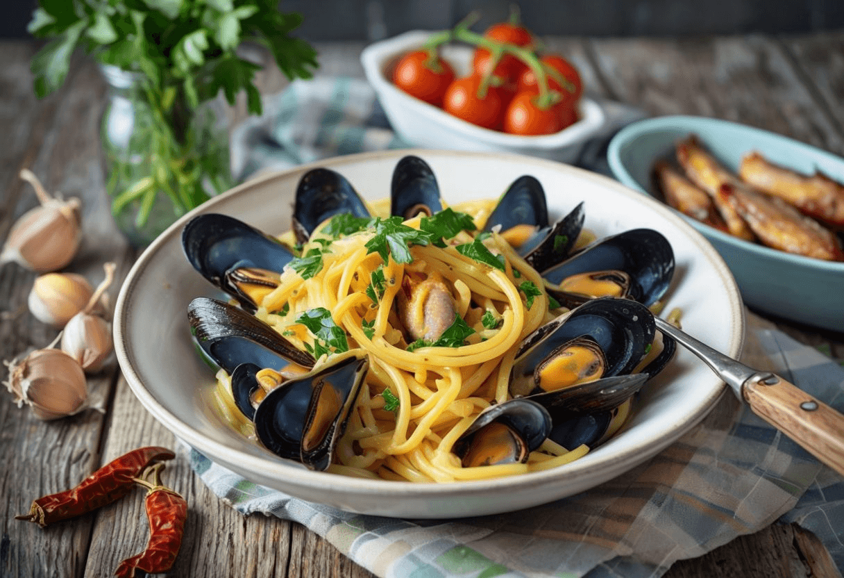 Espaguetis con mejillones