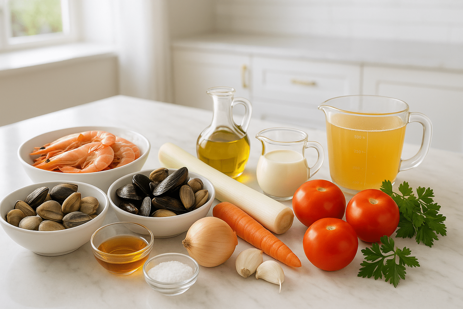 Ingredientes para la Crema de Marisco de la Abuela