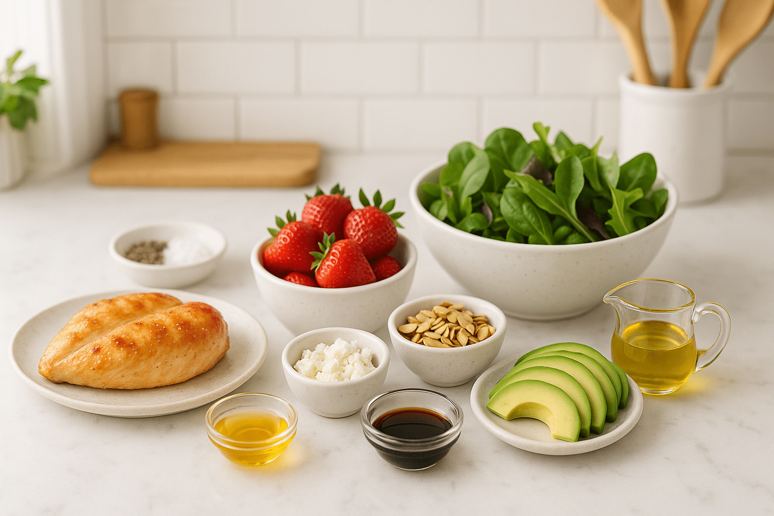 Ingredientes para la Ensalada de Pollo con Fresas