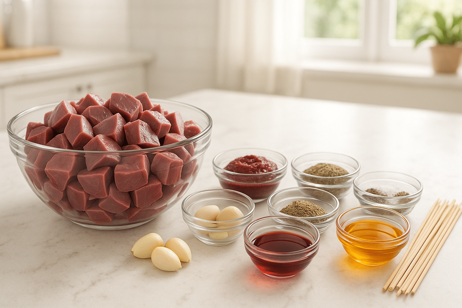 Ingredientes para el anticucho peruano