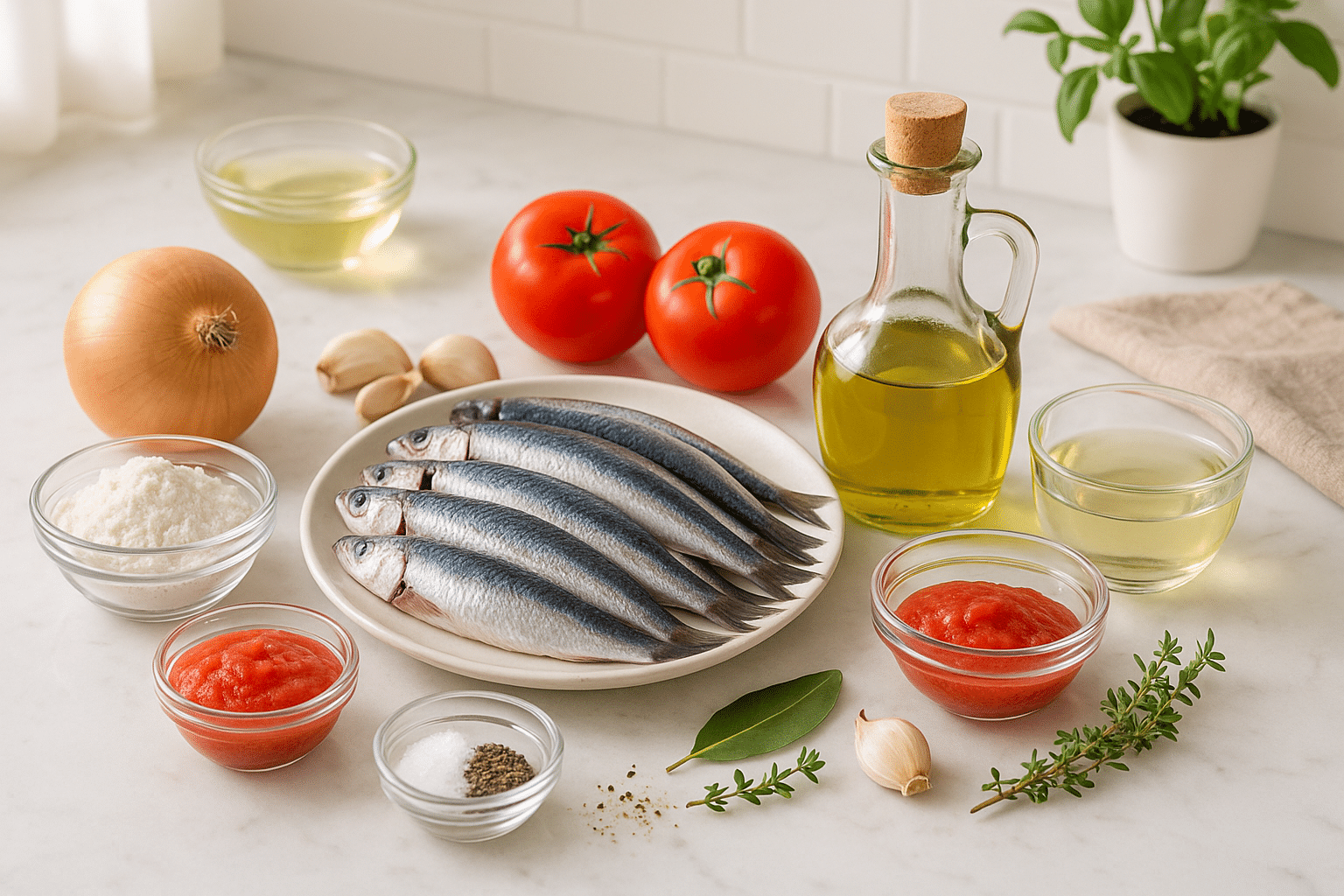 Ingredientes para preparar Sardinas en Escabeche a la Catalana