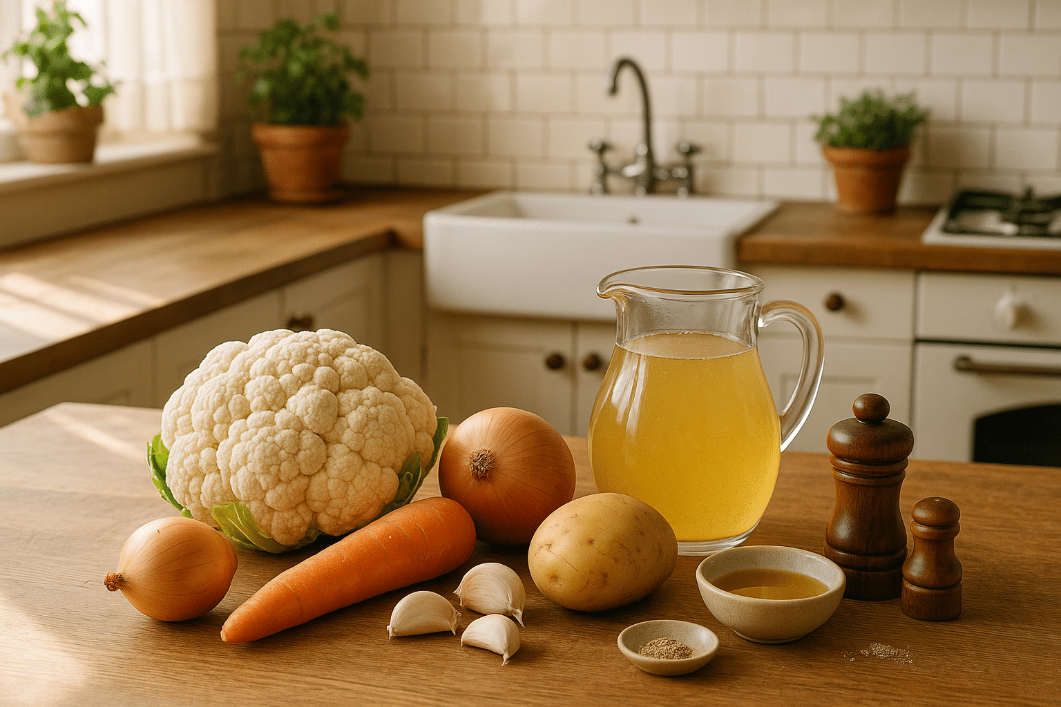 Ingredientes para la sopa de coliflor de la abuela