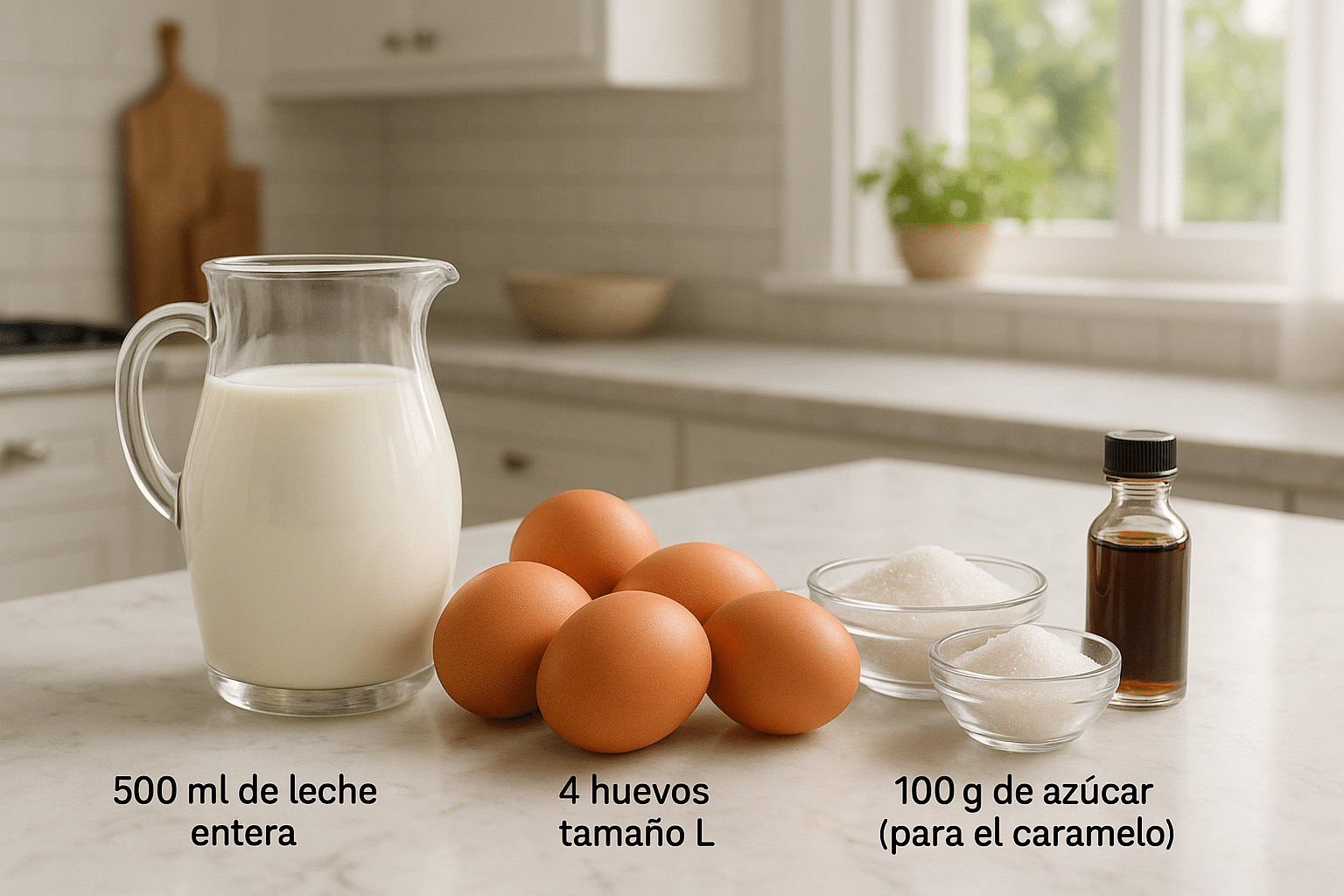 Ingredientes para el flan de huevo casero