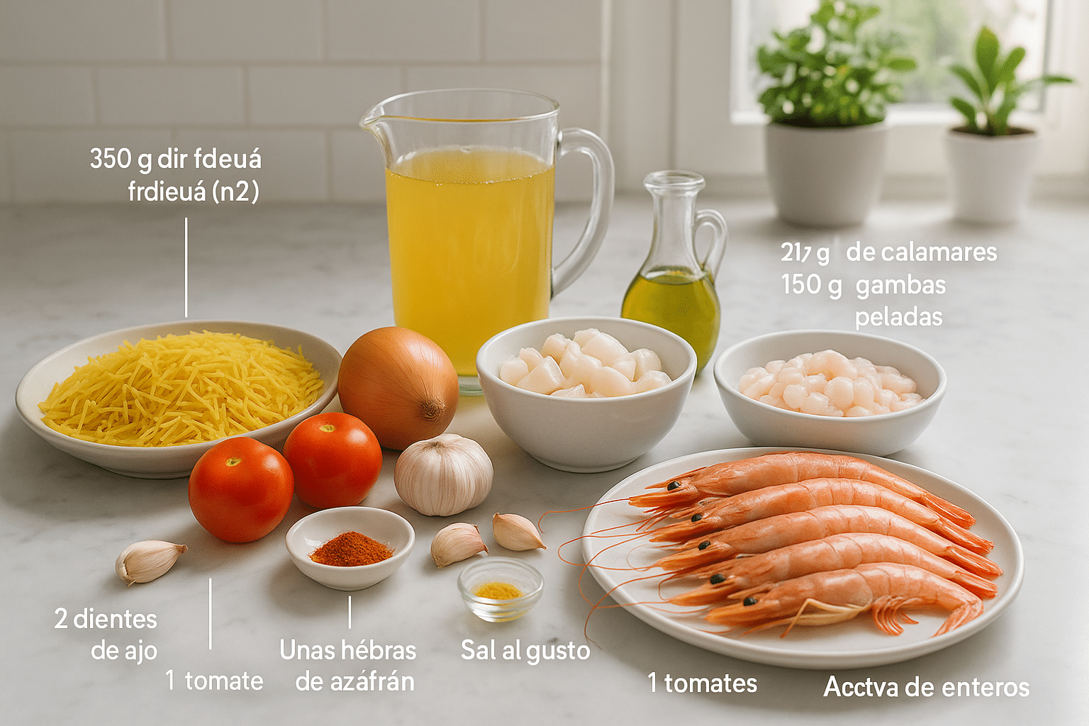 Ingredientes para la fideuá tradicional