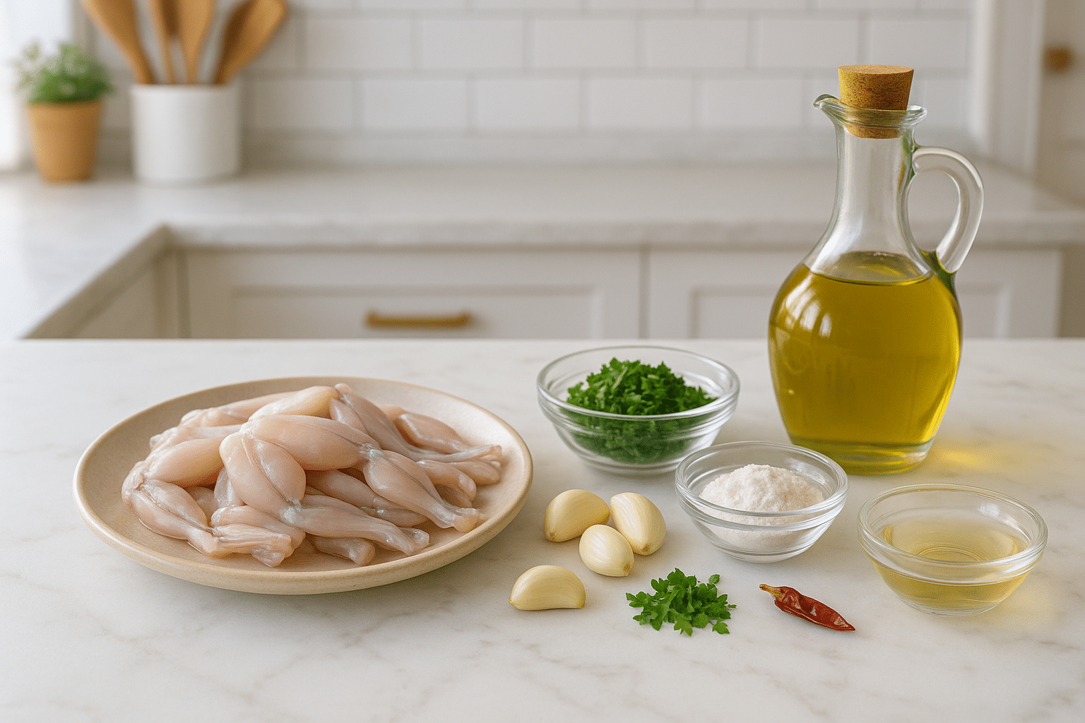 Ingredientes para las Ancas de Rana al Ajillo