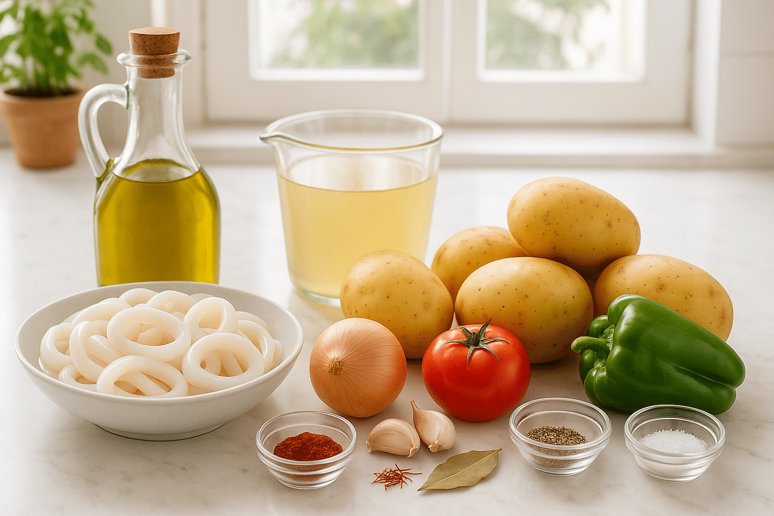 Ingredientes para el guiso de patatas con calamares