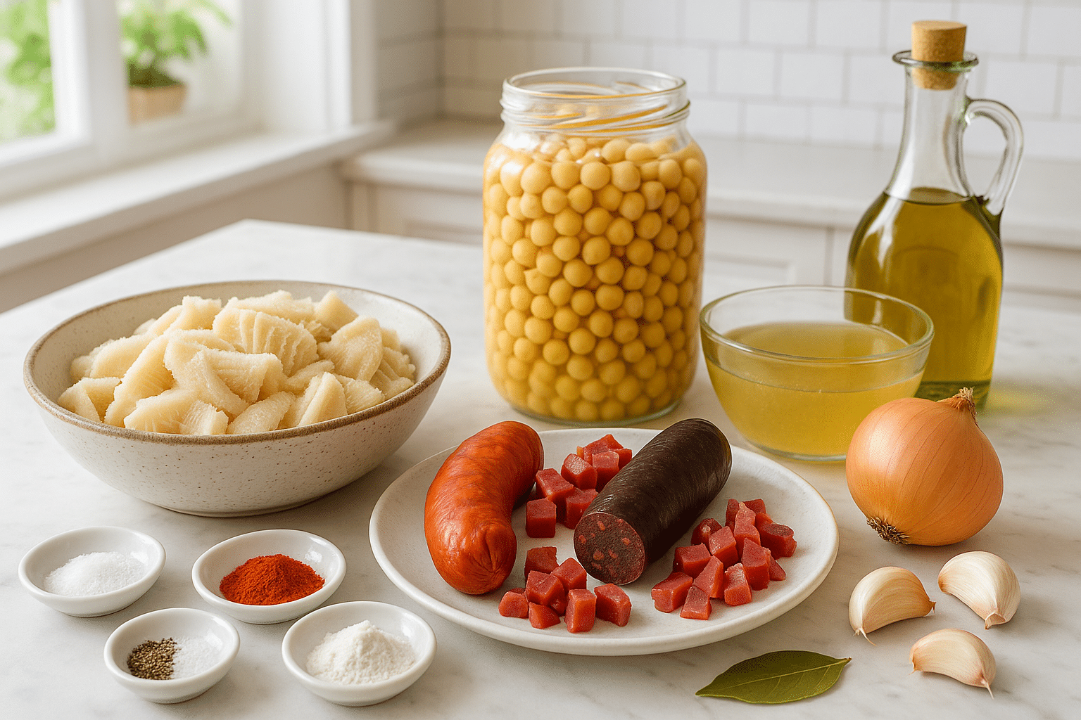 Ingredientes para preparar callos con garbanzos de bote