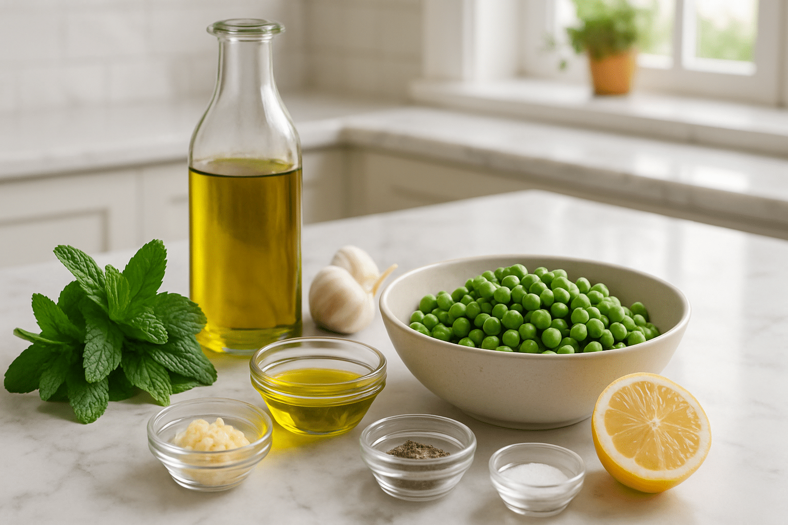 Ingredientes para los Guisantes a la Hierbabuena