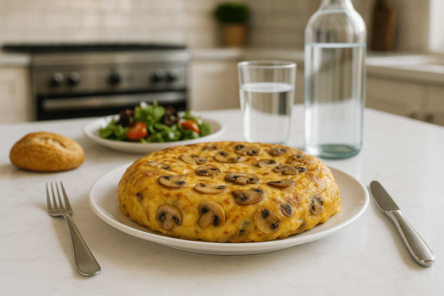 Tortilla de patatas con queso y champiñones