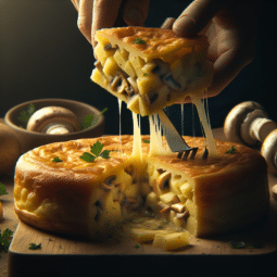 tortilla de patatas con queso y champiñones