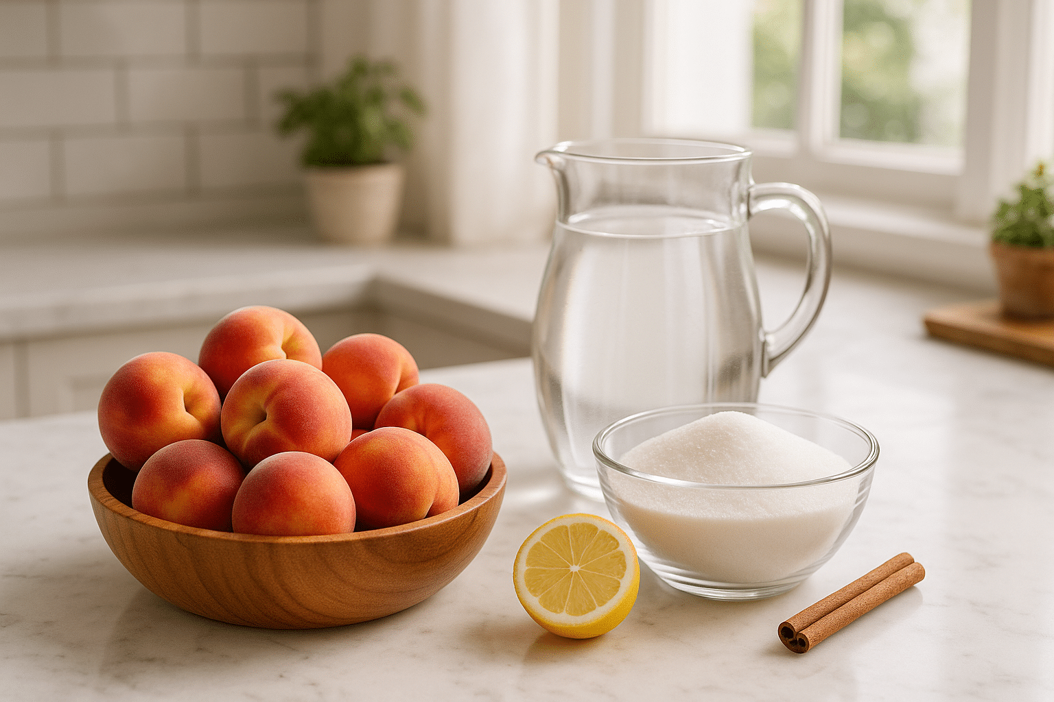 Ingredientes para hacer melocotón en almíbar casero