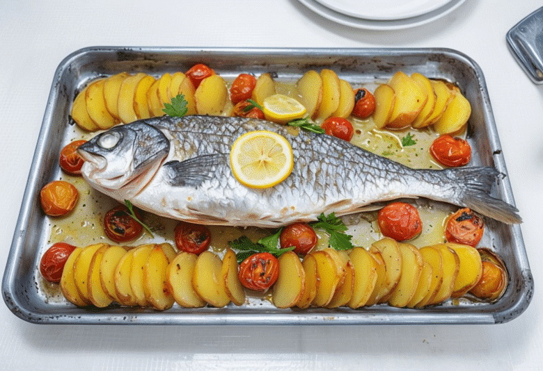 Sargo al Horno con patatas y cebolla