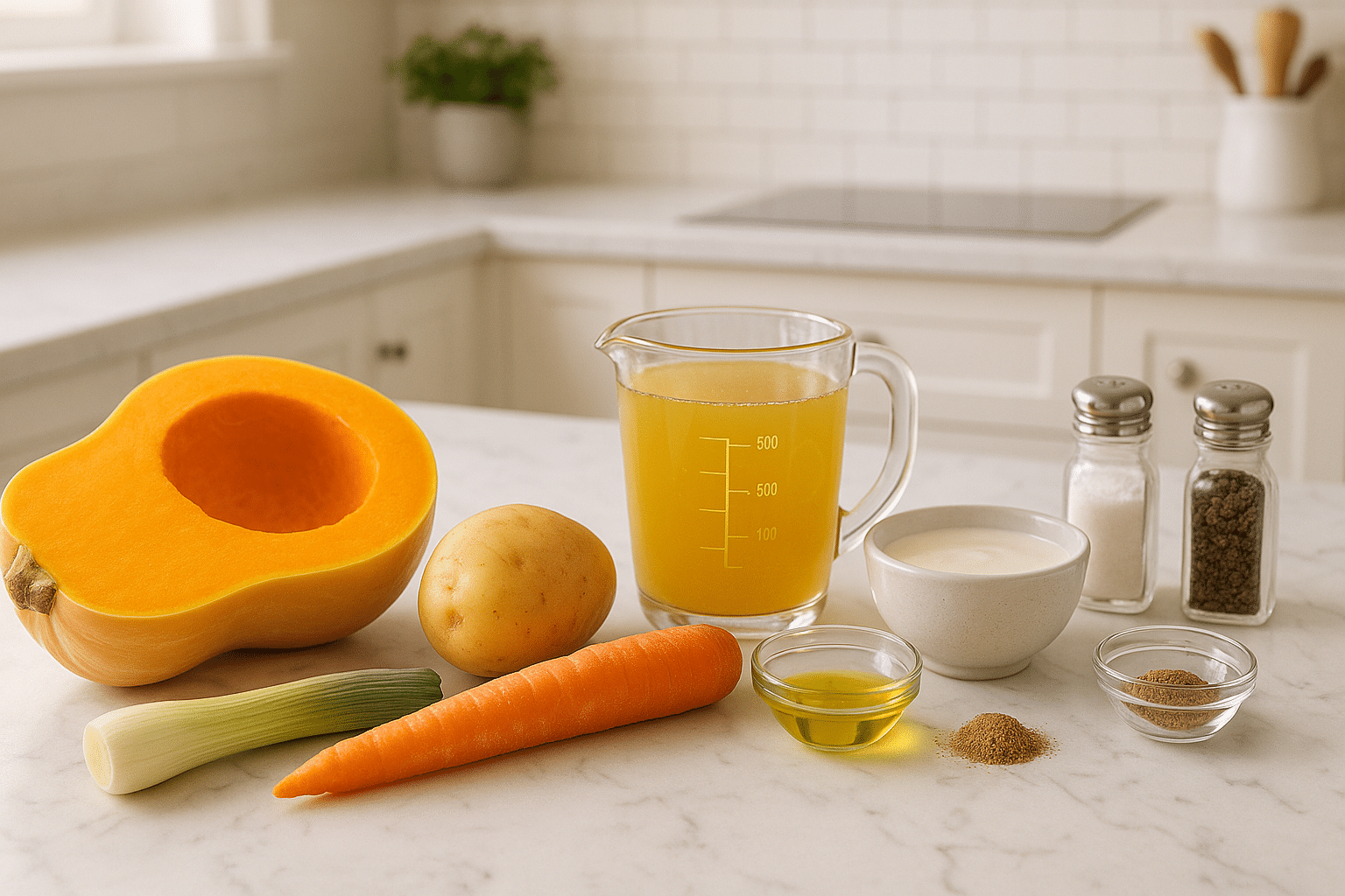Ingredientes para una crema de calabaza en Thermomix