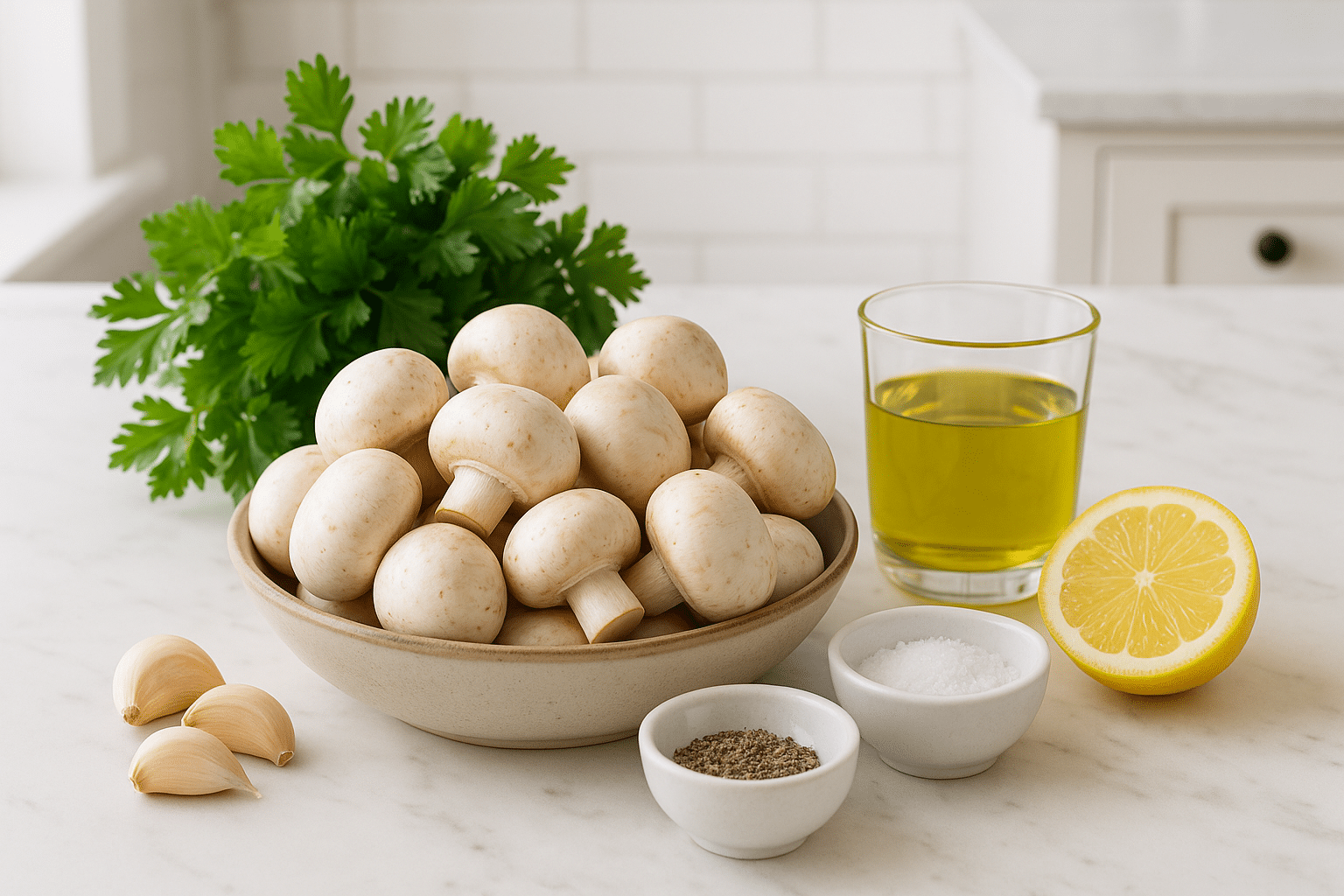 Ingredientes para los Champiñones al Horno con Ajo y Perejil