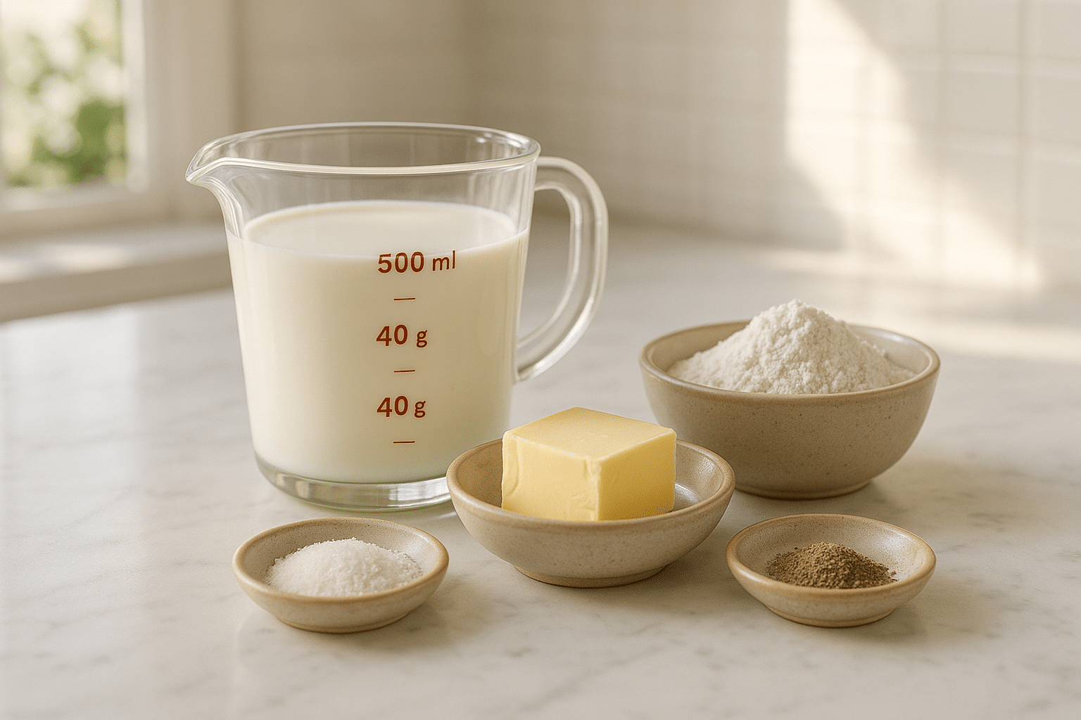 Ingredientes para preparar Salsa Bechamel