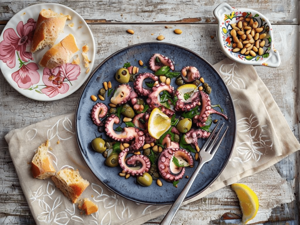 Ensalada de Pulpo con Anchoas, Aceitunas y Piñones