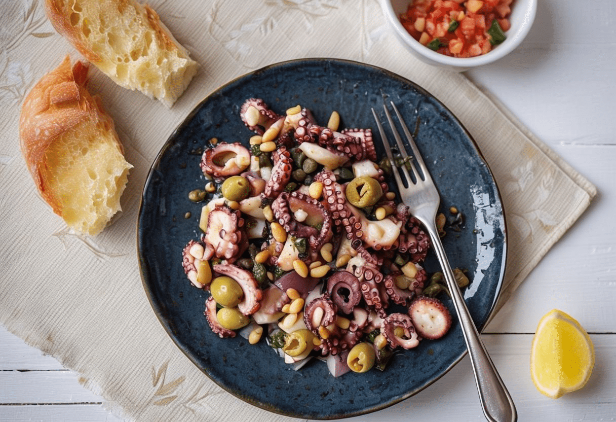 Ensalada de Pulpo con Anchoas, Aceitunas y Piñones