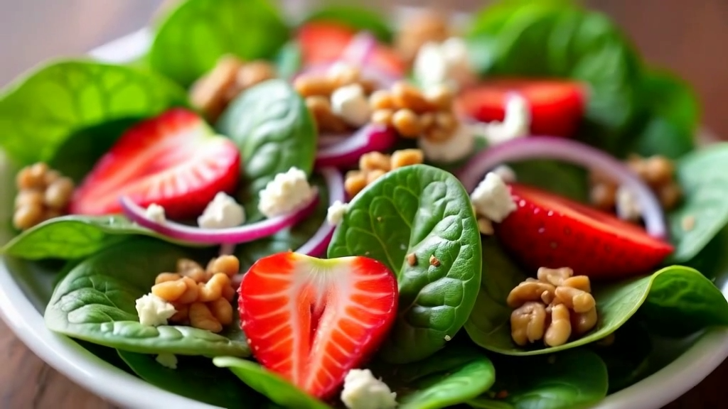 Ensalada de espinacas con fresas y nueces