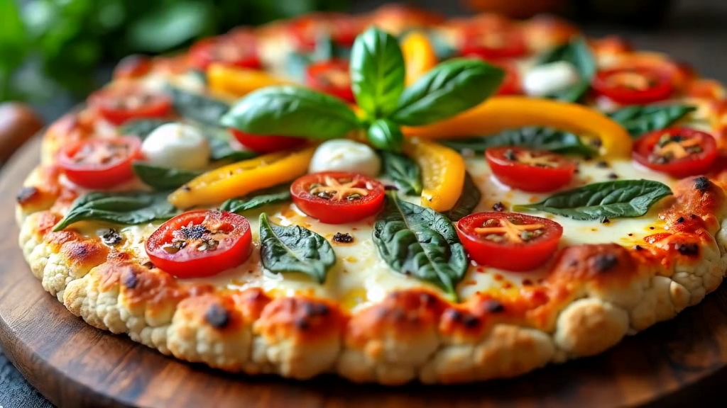 Pizza de coliflor con verduras