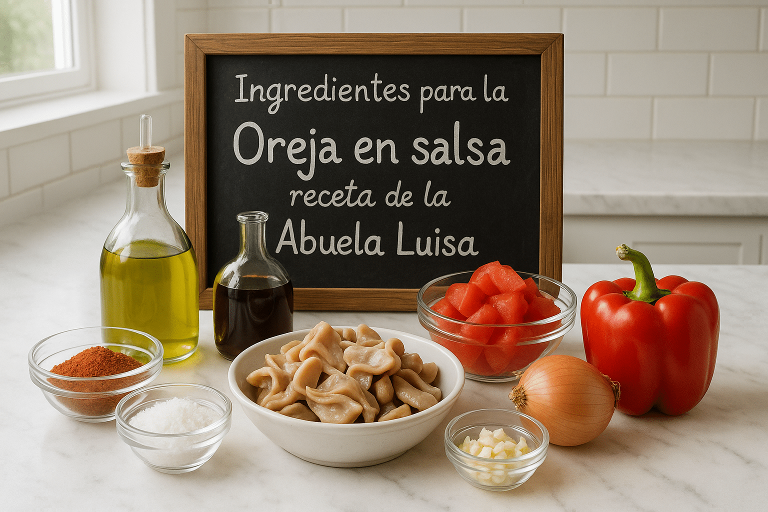 Ingredientes para la Oreja en salsa receta de la Abuela Luisa