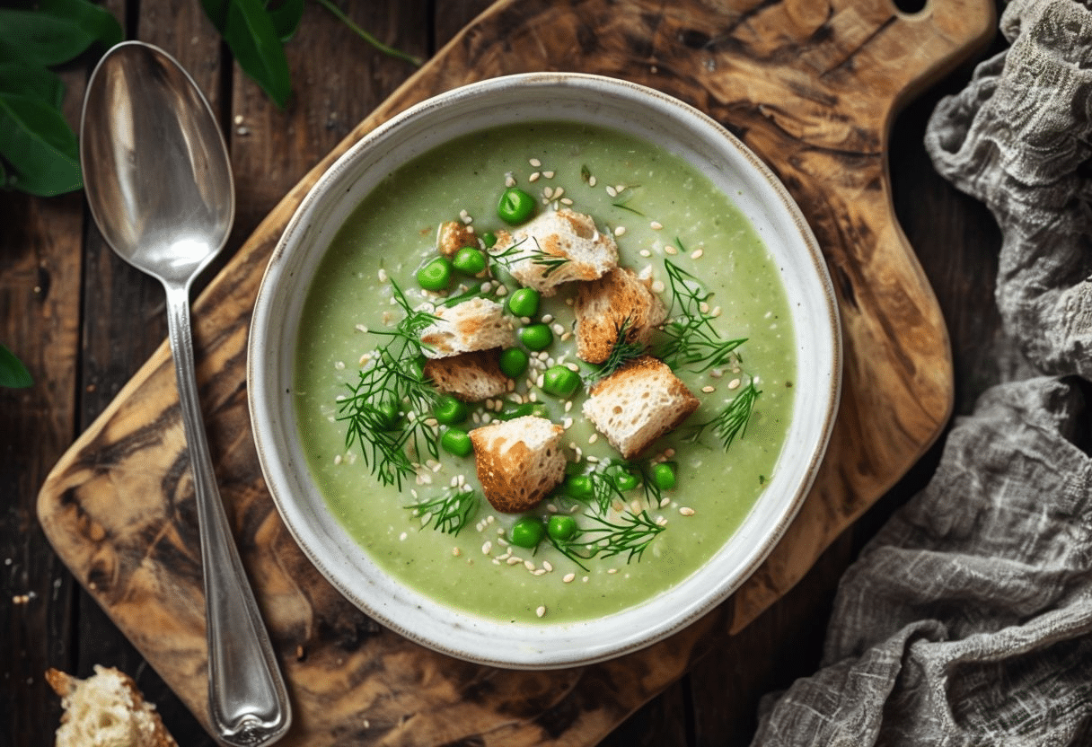 Crema de Guisantes con Menta y Queso de Cabra