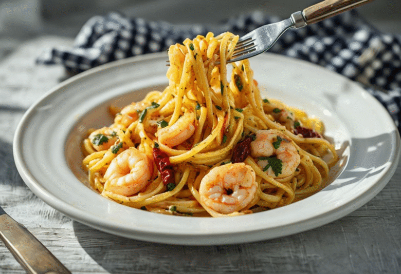 Ingredientes para hacer Espaguetis con Gulas y Gambas con Aliño Picante