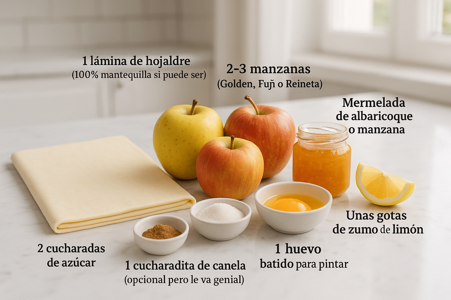 Ingredientes para la tarta de manzana con hojaldre