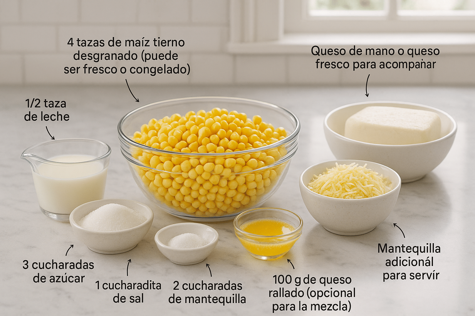 Ingredientes para hacer cachapas