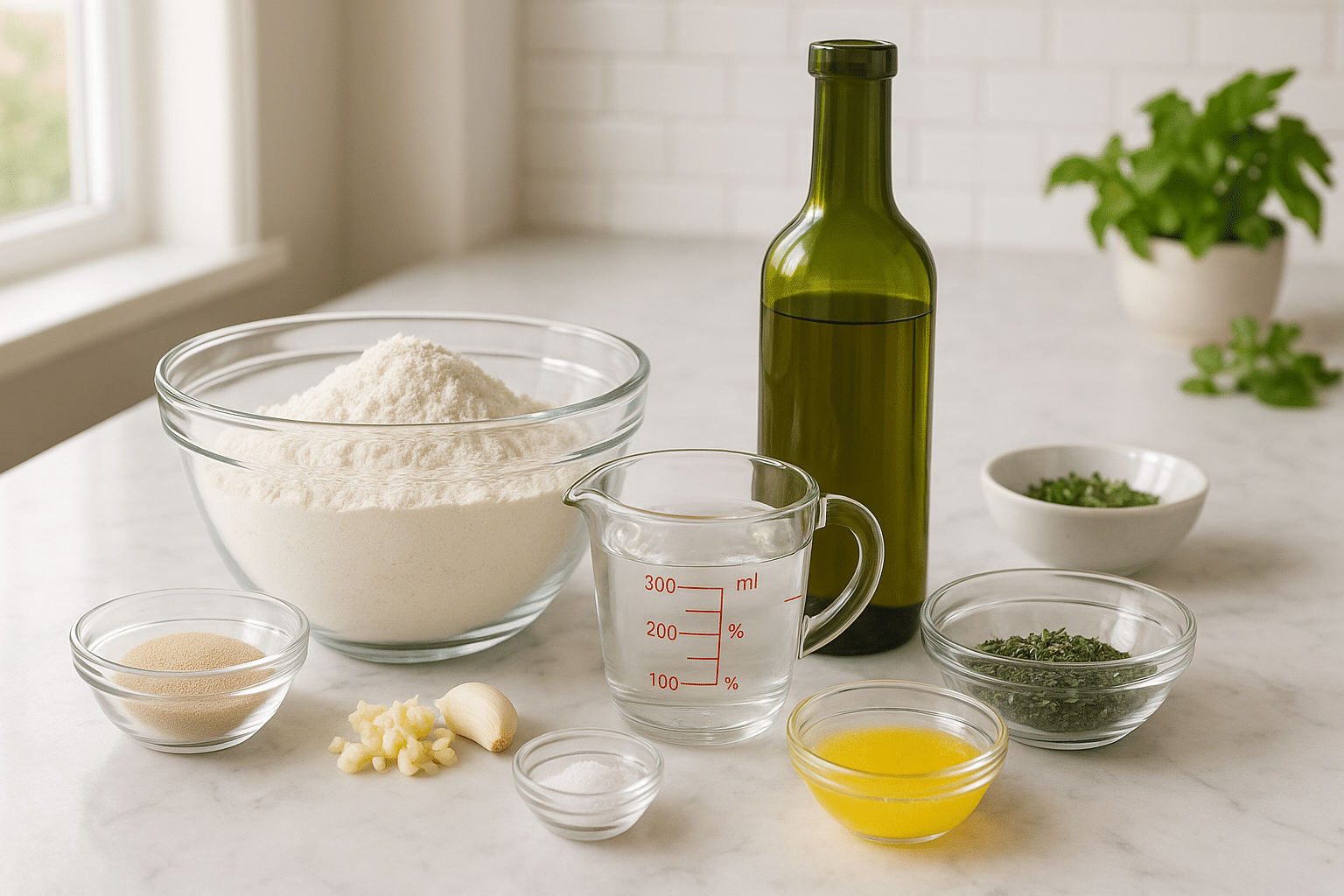 Ingredientes para pan de ajo y hierbas