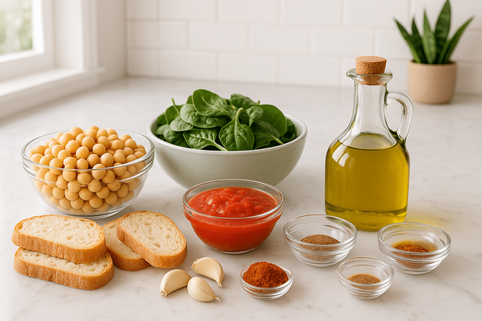 Ingredientes para la Receta de Espinacas con Garbanzos