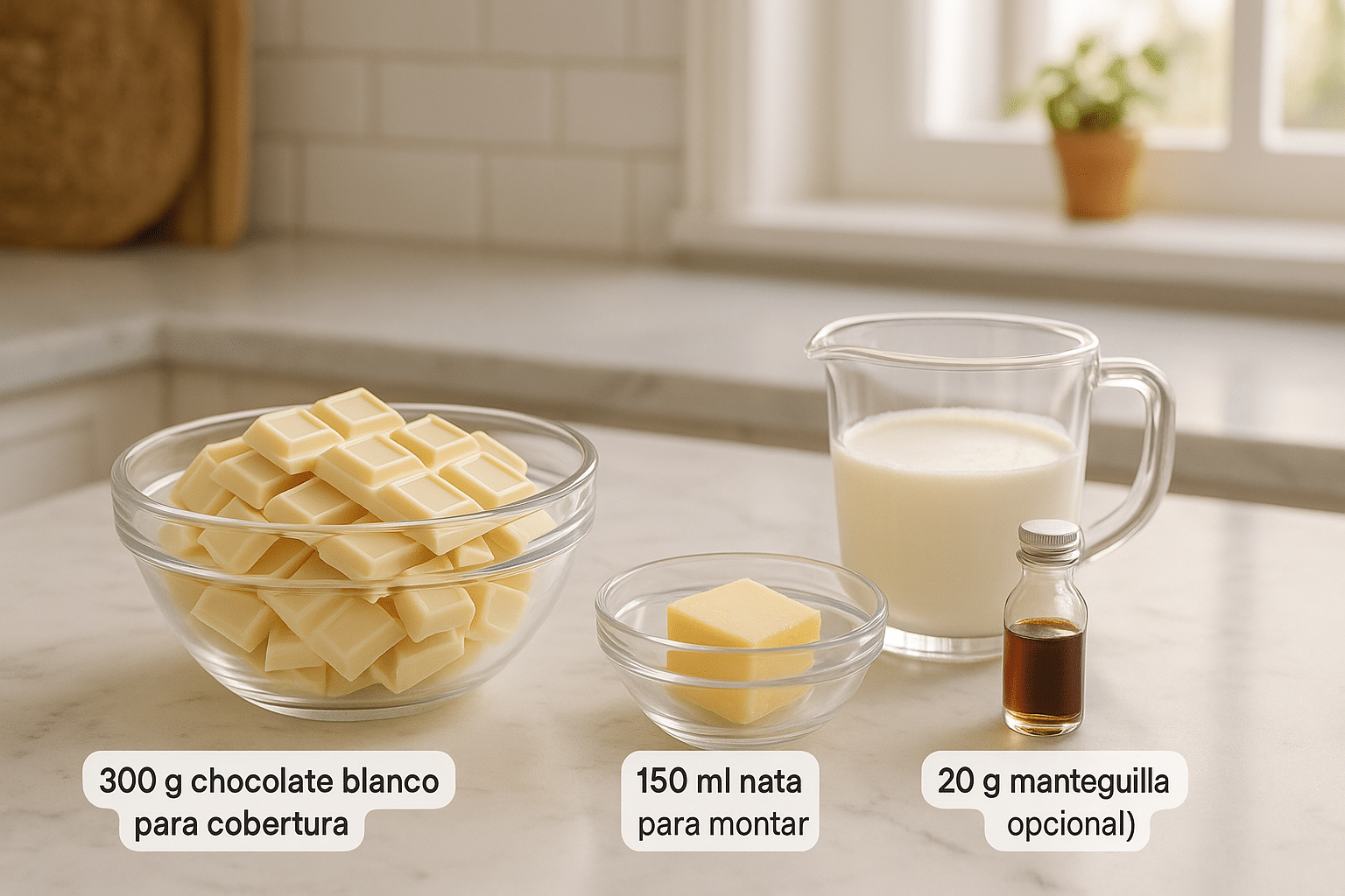 Ingredientes para el Ganache de Chocolate Blanco